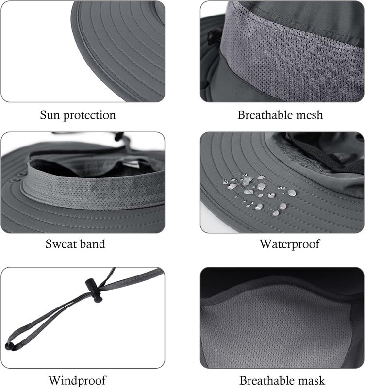 Men's Wide Brim Fishing Hat 3 Pack UPF 50+ Face Neck Flap Cap4
