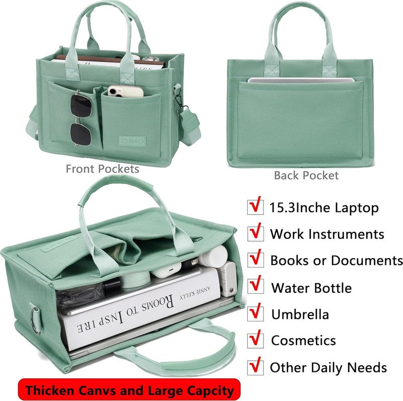 Women’s Canvas Tote Bag Large Shoulder Handbag w/ Compartments Work Laptop Bag1