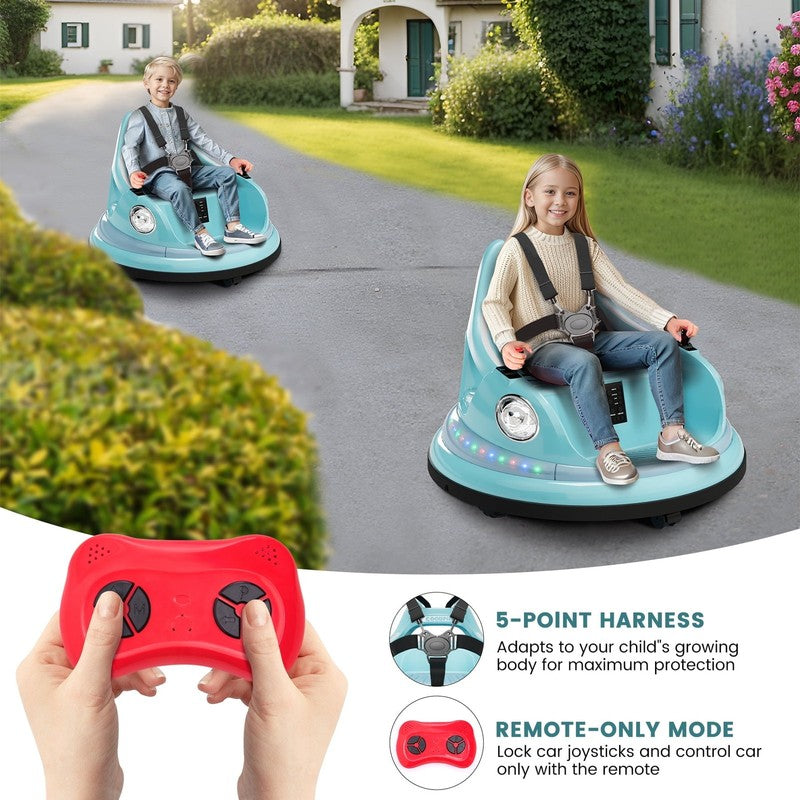 12V Light Blue Toddler Bumper Car 360° Spin Remote Control 5 LED Lights4