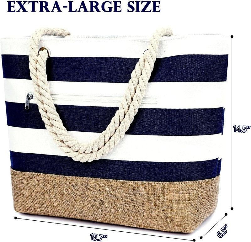 Waterproof Beach Bag Large Canvas Tote Wet Pocket Zipper Pool Cruise Bag4