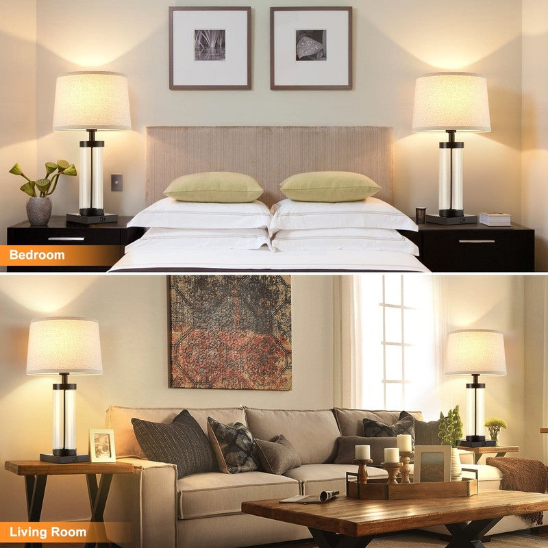 Dimmable Glass Table Lamps Set of 2 with USB Ports for Modern Living Room3