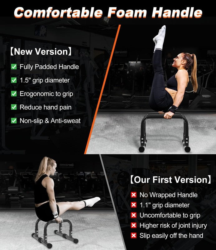 12" Push Up Parallettes & Dip Bars Foam Handles Calisthenics L Sit Handstand4