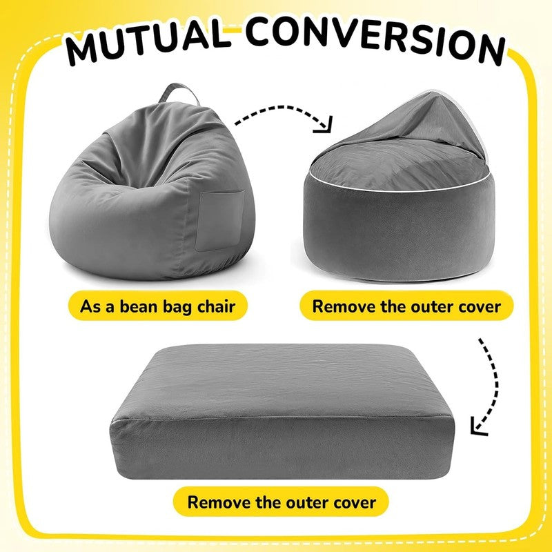 Kids Bean Bag Chair Bed Convertible Sofa Bed Corduroy Dark Grey7