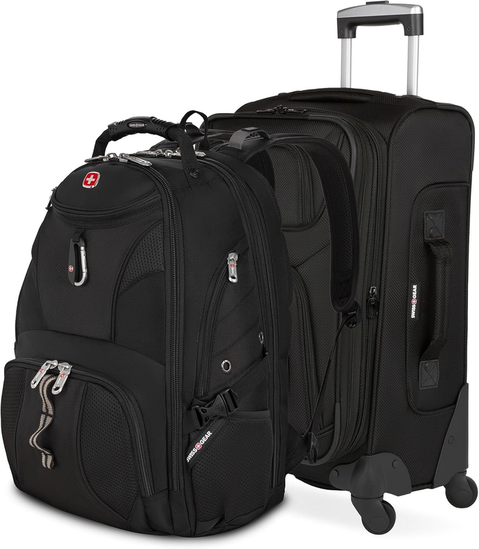 Sion 2Pc Carry On Spinner Luggage Set w/ 17in Laptop Backpack Black9