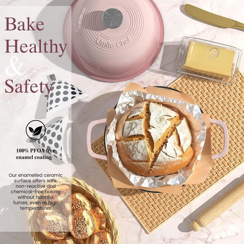 6QT Cast Iron Dutch Oven w/ Dome Lid Sourdough Baking Pink1