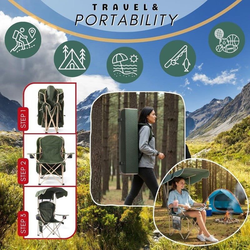 2-Pack Portable Folding Camping Chairs with Canopy Shade, Beach Chair for Adults2