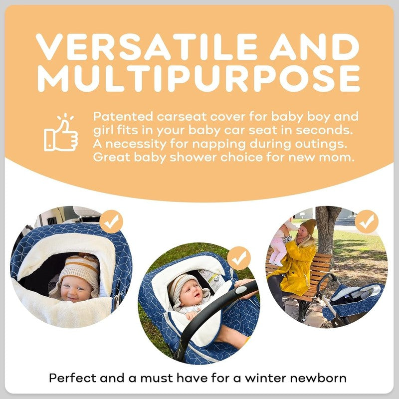Winter Baby Car Seat Cover, Plush Fleece Canopy for Infants, Blue4