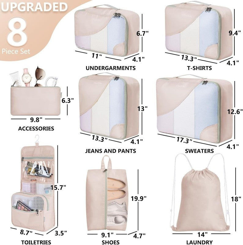 Packing Cubes Set for Travel   Organizer, Shoe & Toiletry Bag, Cream1