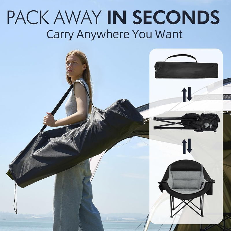 Oversized Camping Chair Heavy Duty Padded XL Folding Outdoor Lawn Chair w/ Holde5