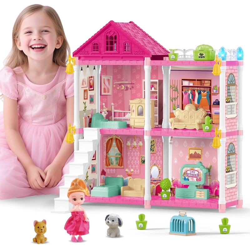 Dollhouse Kit for Girls 4 Rooms, 98PCS Building Toy for Ages 3–6, Birthday Gift8