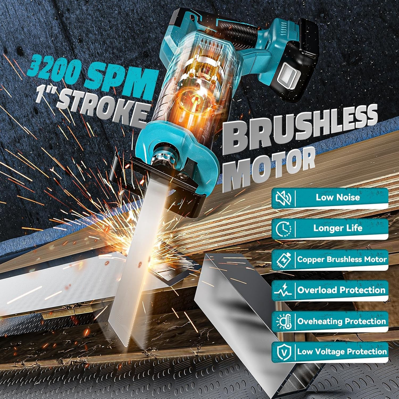 Cordless Reciprocating Saw Compatible with Makita 18V Battery3