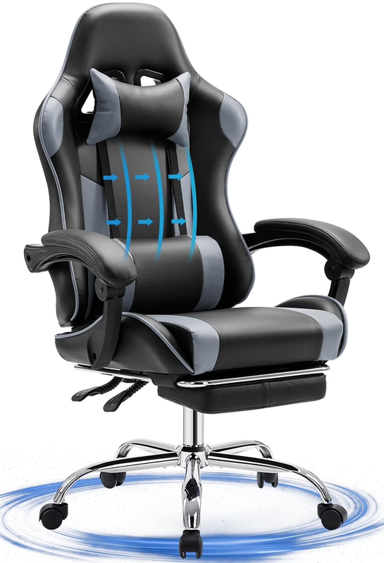 Big and Tall Gaming Chair, Computer Chair with Footrest and Lumbar Support, Heig9