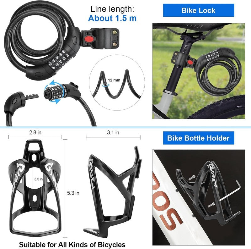 8-Pack Bicycle Accessories Set USB Rechargeable Lights, Bell, Pump Bottle Holder4