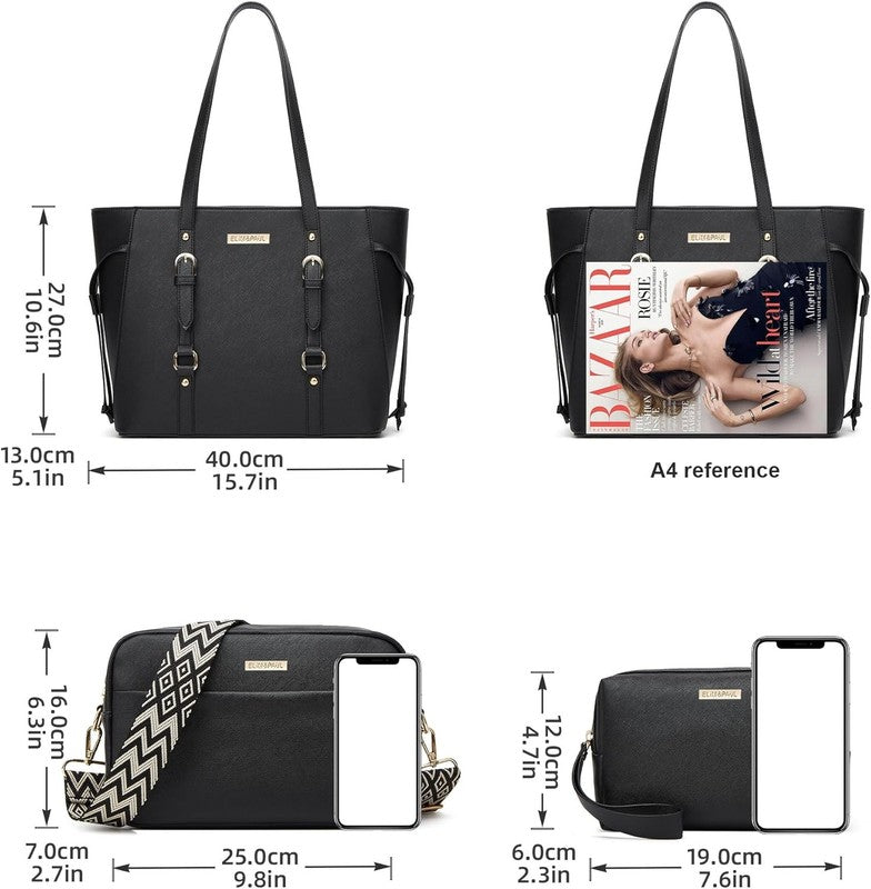 Women Fashion Synthetic Leather Handbag Set 4PCS Tote Shoulder Satchel Purse3