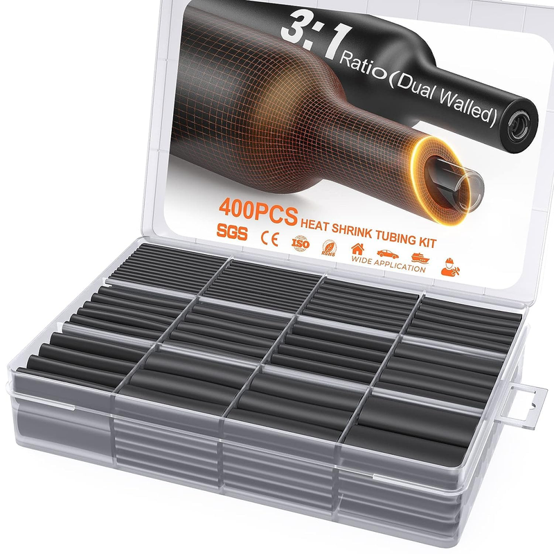 400 Pcs Marine Grade Heat Shrink Tubing Kit - 3:1 Ratio, Black9
