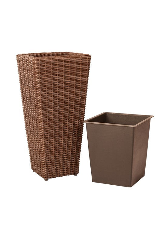 62501 Alto Wicker All Weather Planter Set with Liners Tall Plant Decor Box for O4