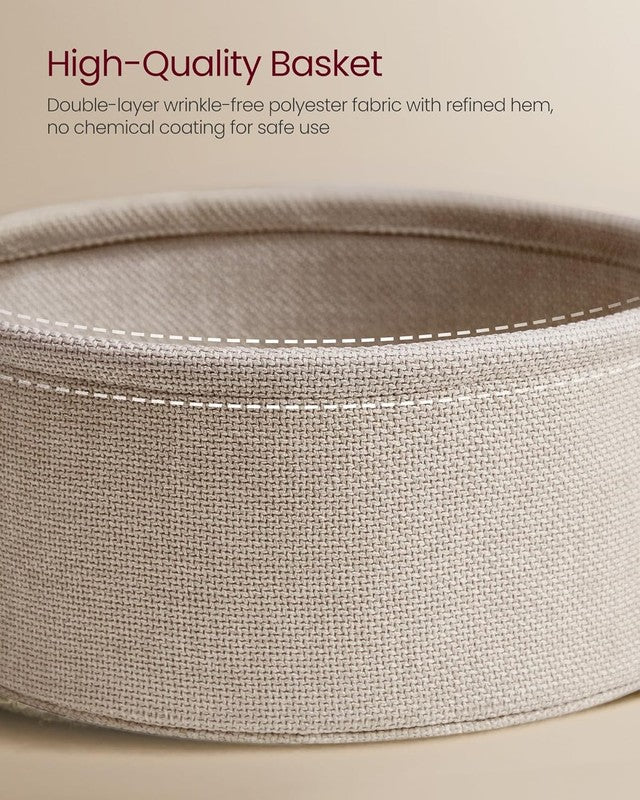 Round Coffee Table with Storage Basket, Metal Frame, Matte White & Camel Brown4
