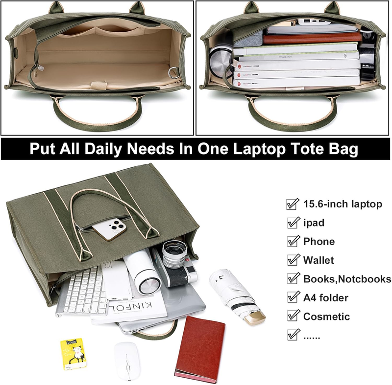 Laptop Tote Bag for Women Work 15.6 Inch Canvas Shoulder Bags Computer Messenger2