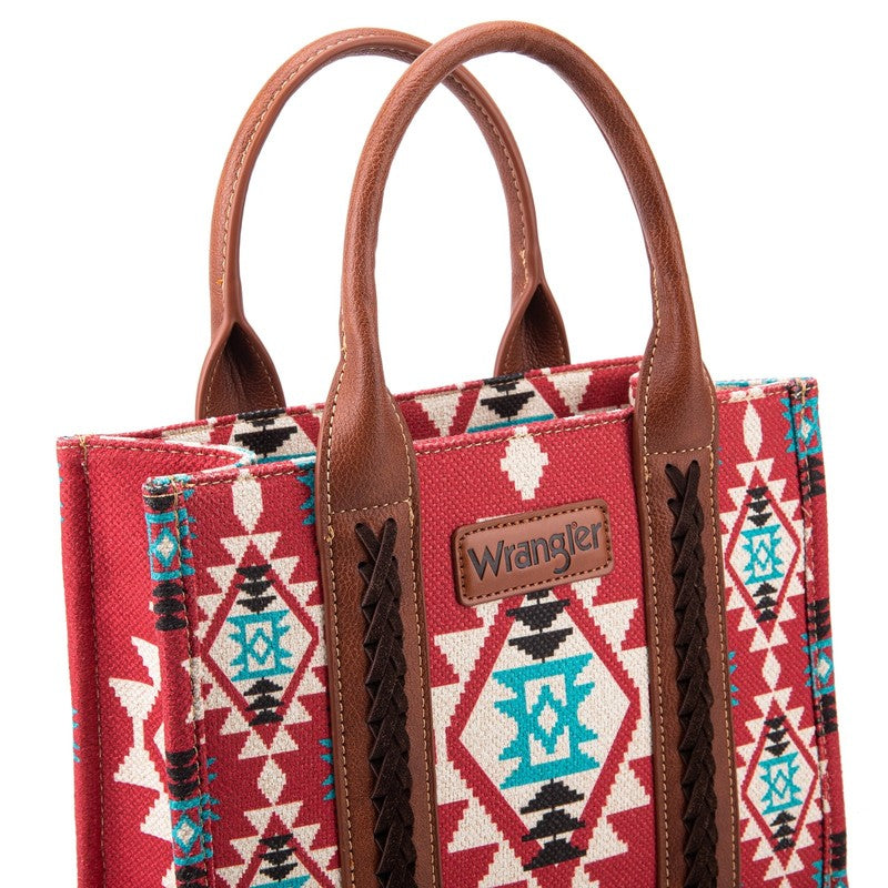 Wrangler Aztec Tote Bag for Women Boho Shoulder Purses and Handbags, Burgundy1