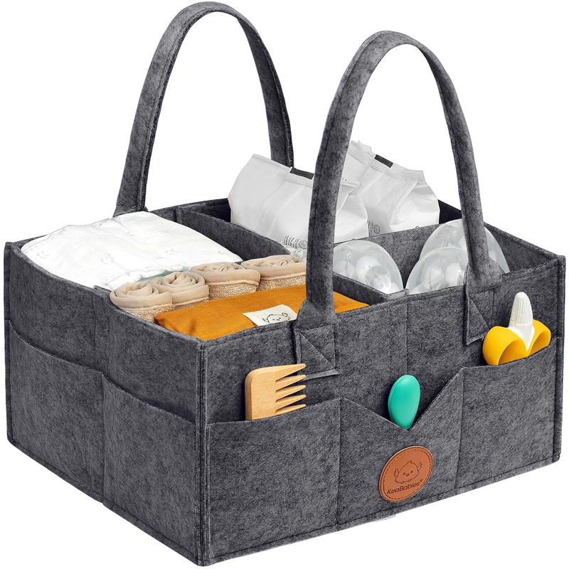 Baby Diaper Caddy Organizer w/ Handle, Portable Nursery & Car Storage Gray9