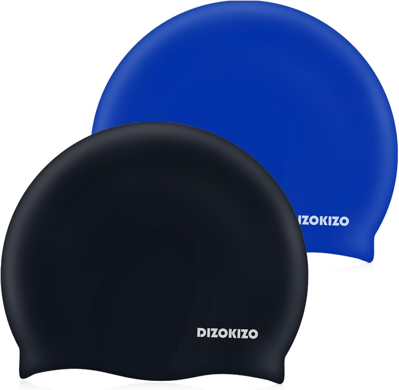 Unisex Silicone Swim Cap 2 Pack Waterproof Non Slip Swimming Cap0