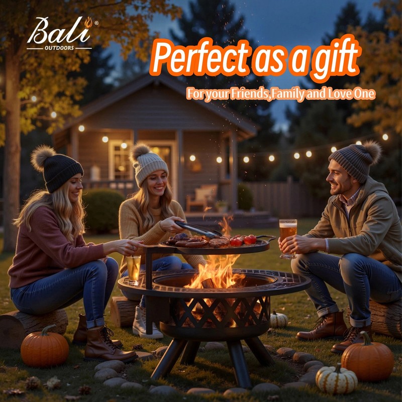 32" Wood Burning Fire Pit with Poker & Grill Outdoor Patio2