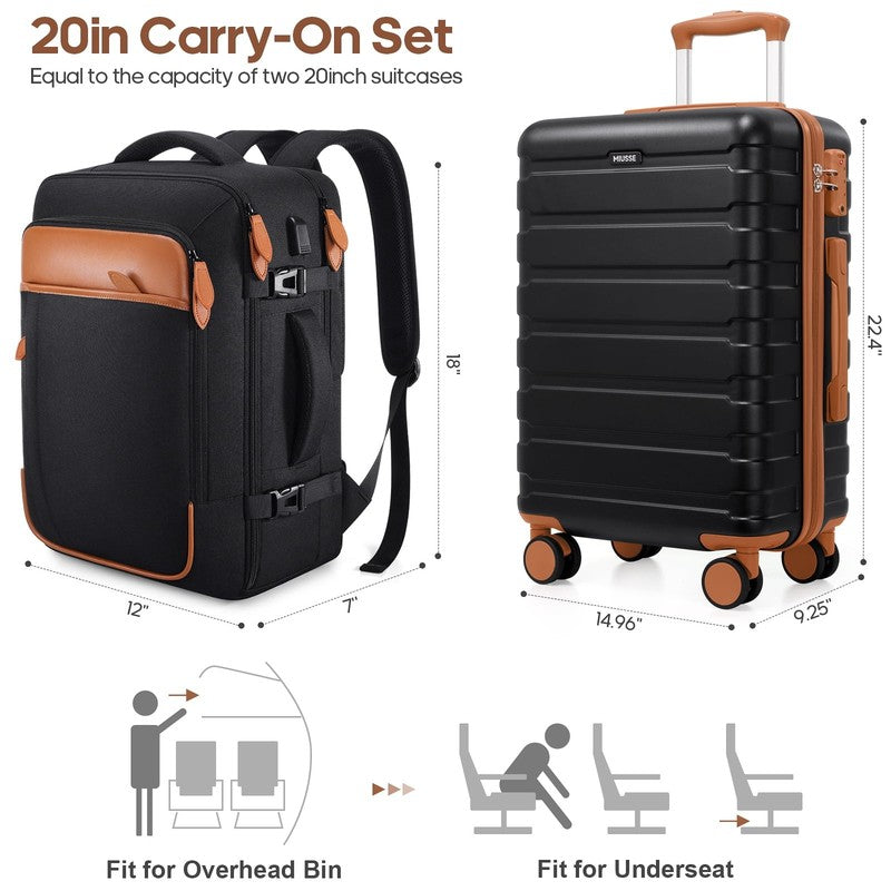 3 Piece Carry On Luggage Set Hardshell Spinner TSA Lock Backpack Travel Set6