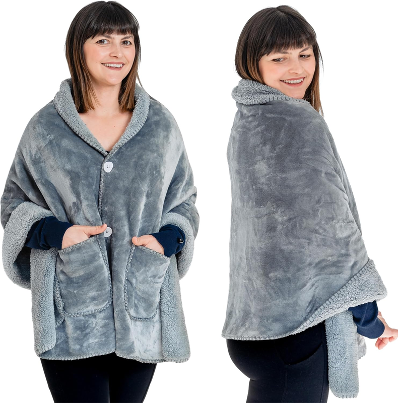 Premium Double Layer Poncho Blanket -No Sleeves Easy on Easy Off- Drape and Go- 9