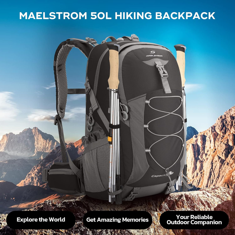 50L Waterproof Hiking Backpack Camping Travel Daypack Black7