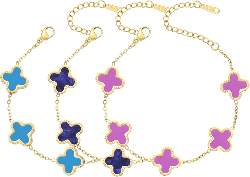 3Pcs 18K Gold Plated Clover Bracelet Set Lucky Flower Gift for Women6