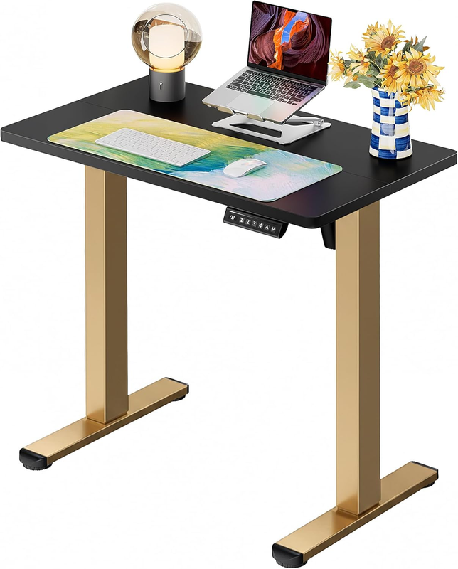 32x19 Sit Stand Desk Electric Height Adjustable Office Desk Black Gold9
