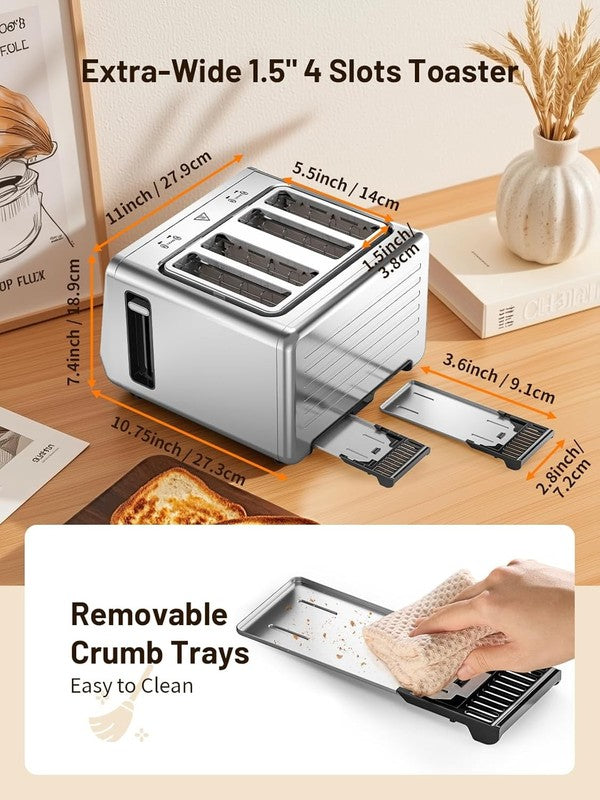 4-Slice Smart Toaster Stainless Steel Touch Screen 6 Shades 6 Bread Types6