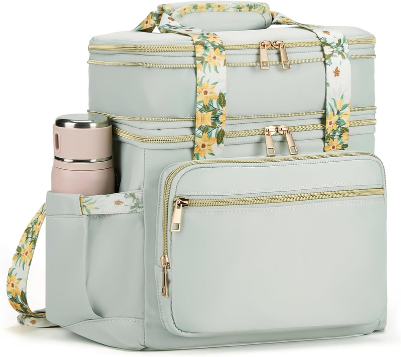 Double Deck Expandable Insulated Lunch Bag Green Women8