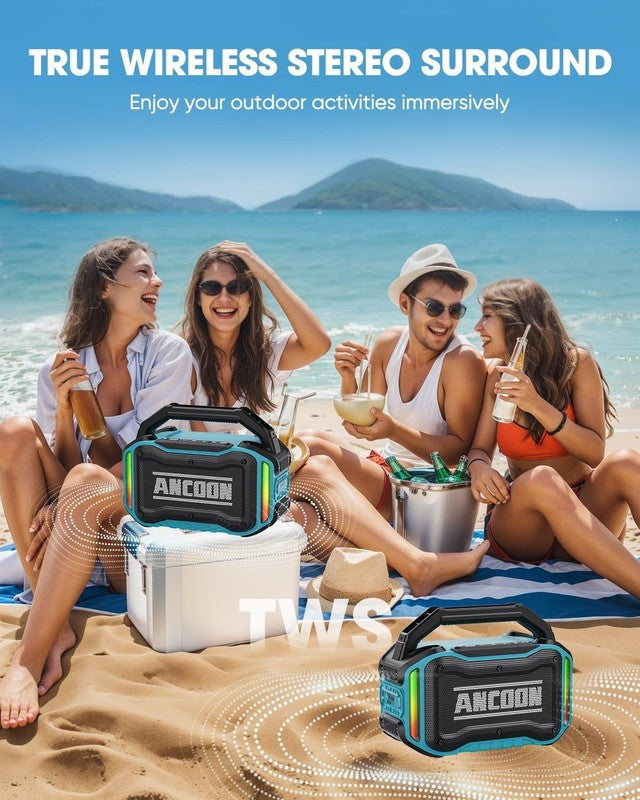 80W Bluetooth Speaker, Loud Bass, IPX6 Waterproof, 20H Playtime, TWS, Sky Blue3