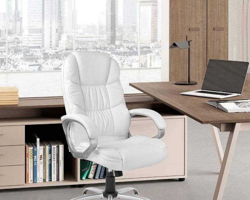 Ergonomic High Back White PU Leather Executive Office Chair with Lumbar Support1