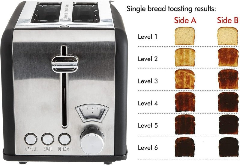 Stainless Steel 2 Slice Toaster Wide Slot 5 Browning Bagel Defrost Cancel Black1