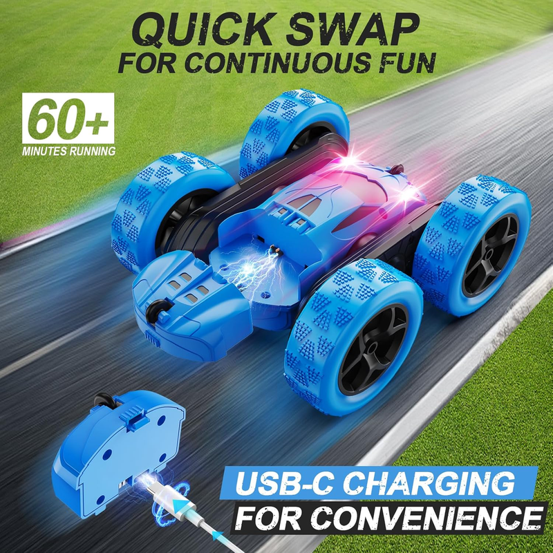 4WD Remote Control RC Stunt Car LED 360° Flip USB-C Rechargeable Blue1