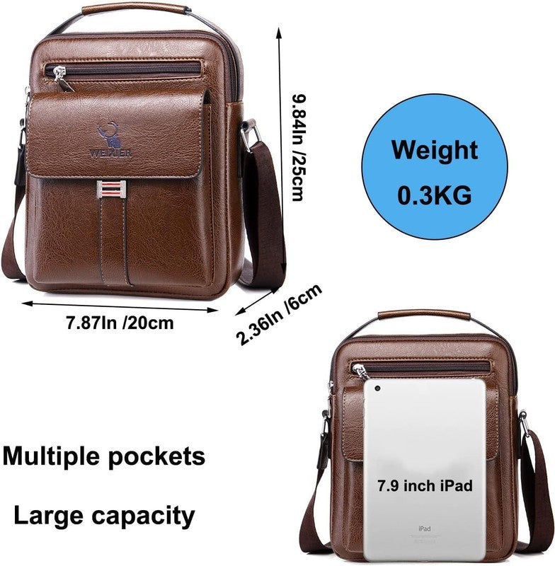 Vintage Leather Messenger Bag Crossbody Shoulder Bag Zipper Buckle Tote Bag5