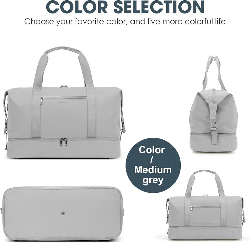 21in Women Weekender Duffle Bag 2Pc Canvas Leather Carry On Shoe Compartment6