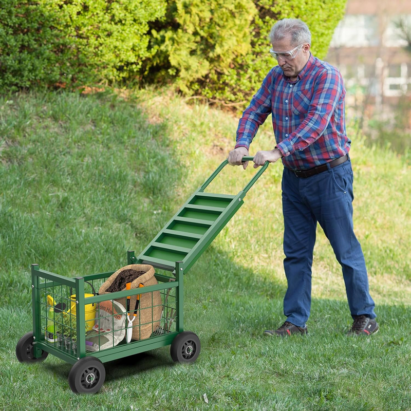 Rolling Garden Work Seat with Wheels, Upgraded Heavy Duty Gardenning Cart with S1