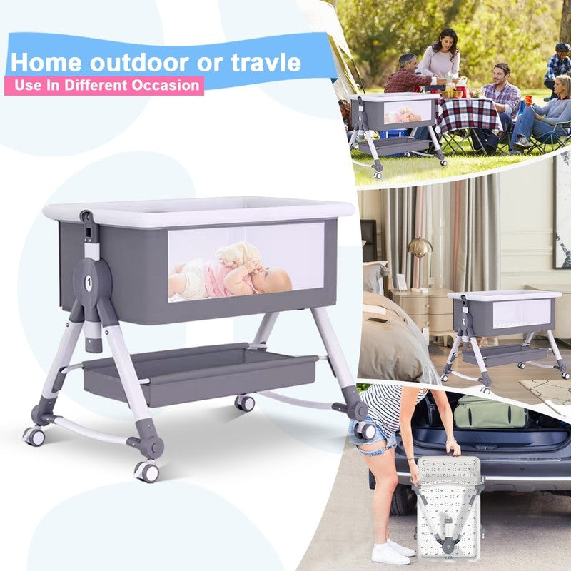 Liyufly 4 in 1 Baby Bassinet Gray Bedside Crib w/ Storage, Wheels, Changer6