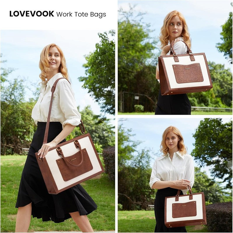 Laptop Tote Bag for Women, 15.6 Inch Work Bags, Vintage Leather Tote Bag, Waterp5