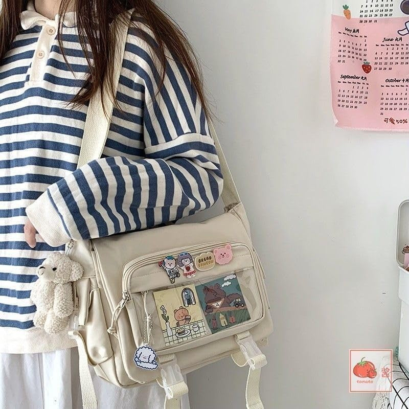 Kawaii Ita Crossbody Bag Women Pin Plush Bear Japanese Y2K Shoulder Purse6