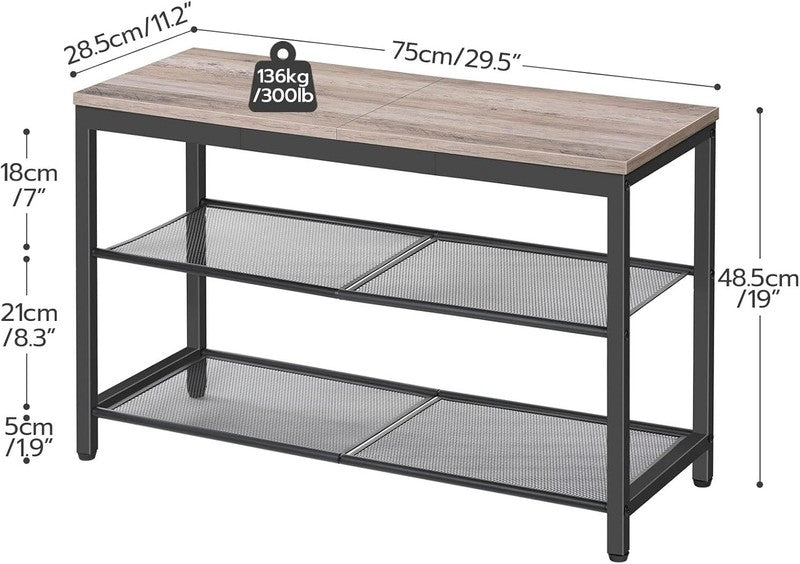 Shoe Bench 3 Tier Rack Industrial Organizer Greige Entryway2