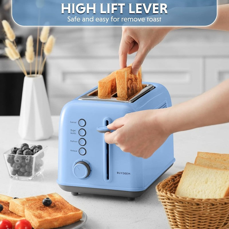 Retro 2 Slice Toaster Extra Wide Slots Stainless Steel 7 Shade Bagel Muffin Blue5