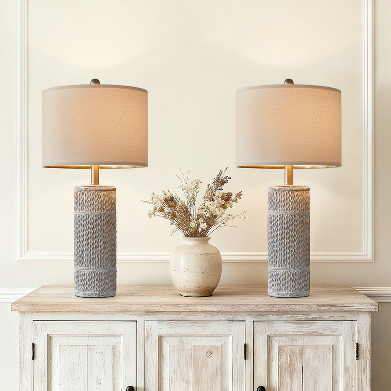 Set of 2 25.5" Farmhouse Table Lamps Resin Retro for Bedroom & Living Room0