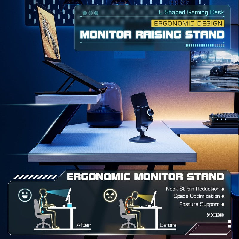 51" L-Shaped Gaming Desk Corner Office with Removable Monitor Riser White3