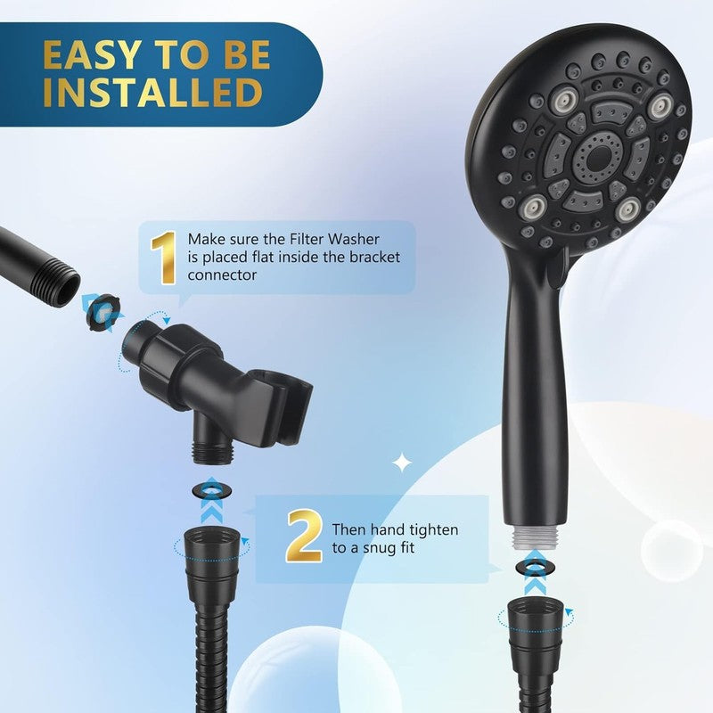 6-Mode High Pressure 5" Handheld Shower Head Set w/ 60" Stainless Hose Black5