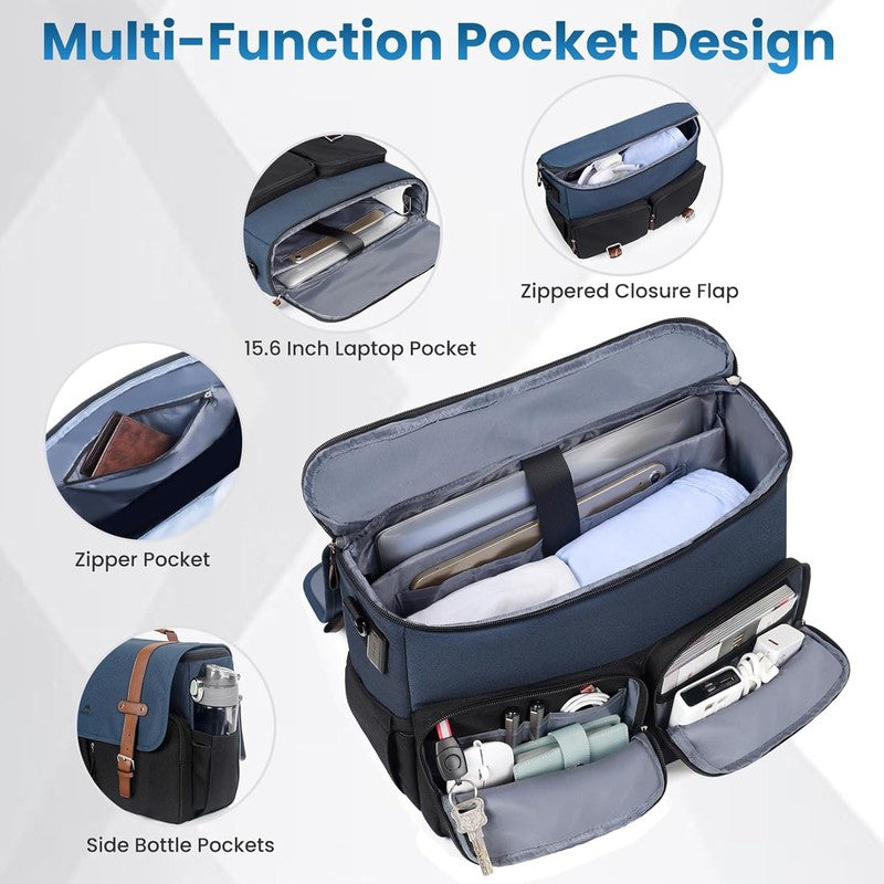 Messenger Bag 15.6 Inch Laptop Satchel USB Port Water Resistant Briefcase4