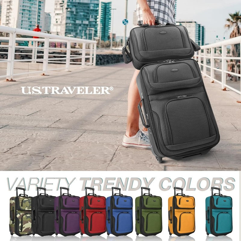 Rio Fabric Expandable Carry On Luggage, Rolling Suitcase, Black, 2 Wheel Set1